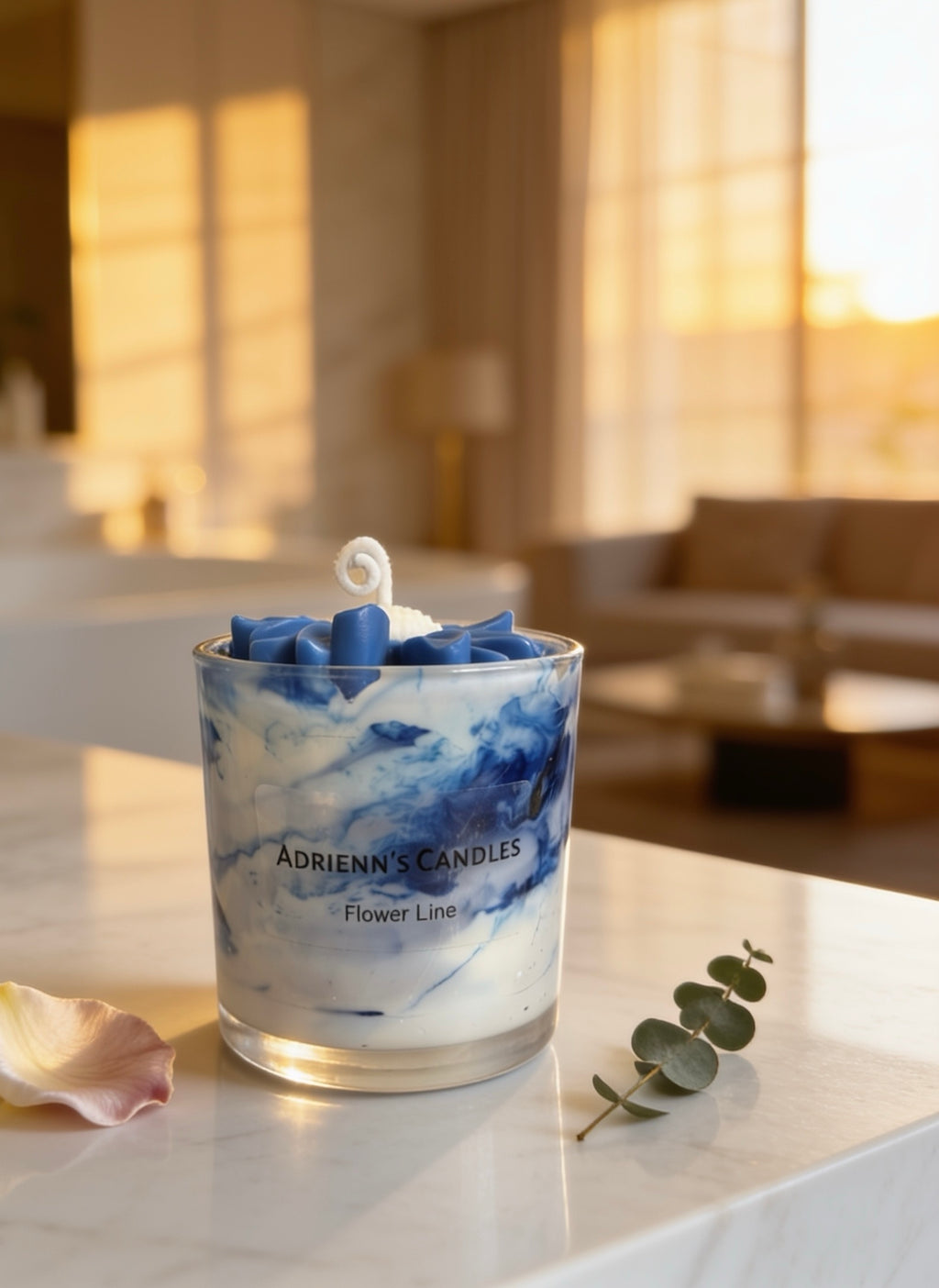 Kézzel készített kék márvány gyertya 200ml – Adrienn's Candles