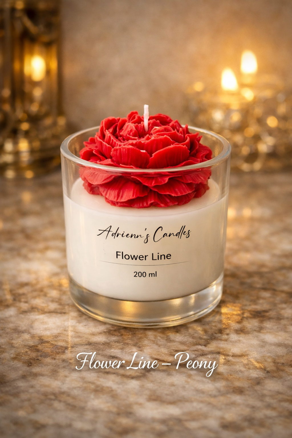 Kézzel készített bazsarózsa gyertya 200ml – Flower Line – Adrienn's Candles