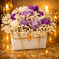 Kézzel készített lila gyertya virágbox – prémium ajándék – Adrienn's Candles