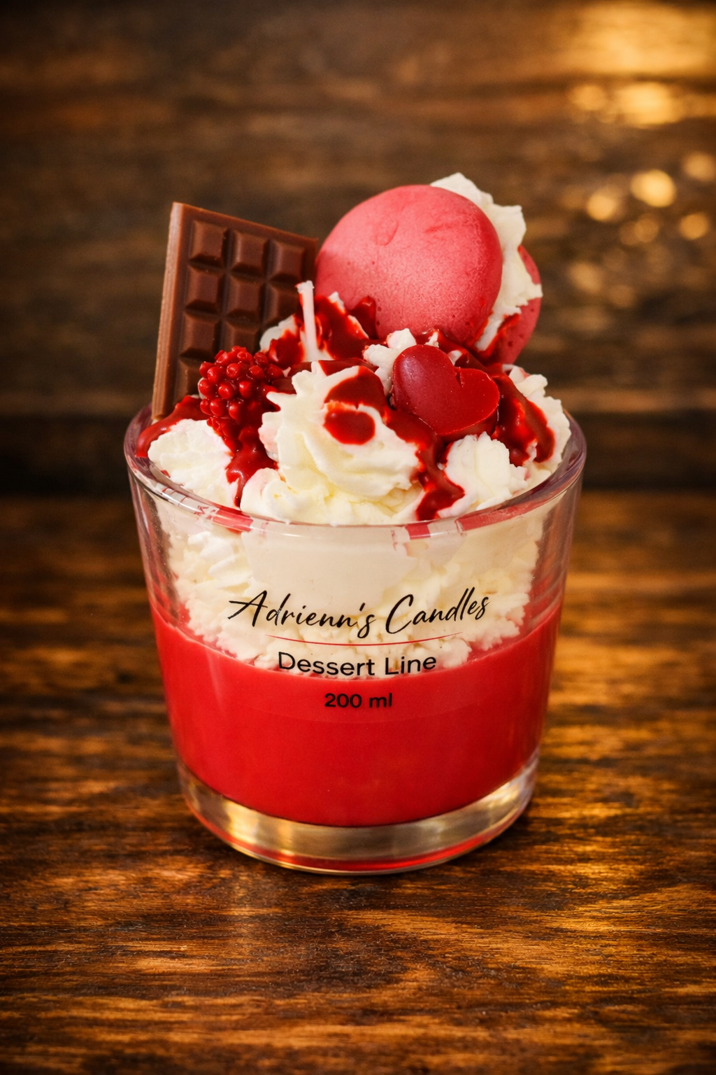 Kézzel készített piros desszert gyertya 200ml – Adrienn's Candles