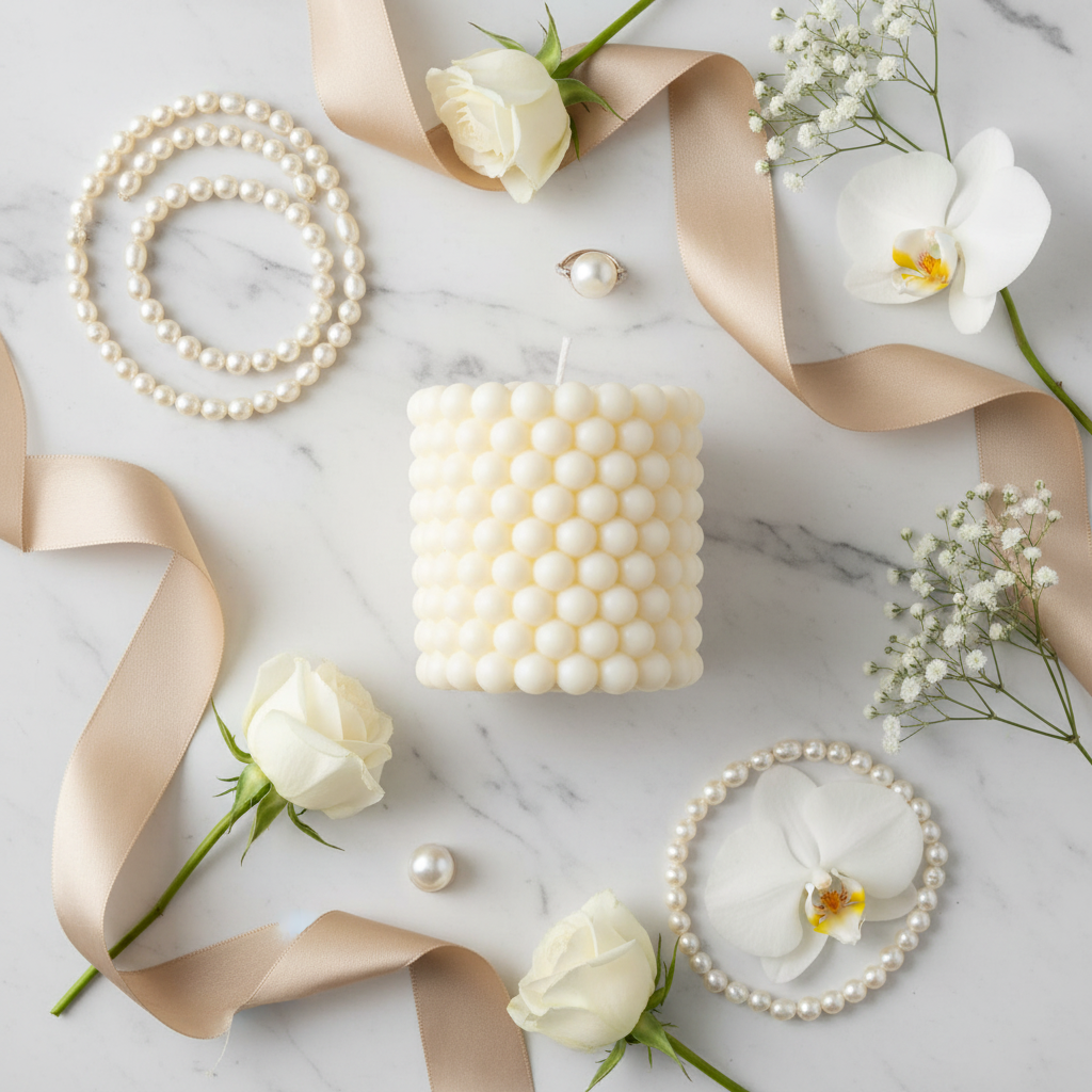 Gyöngy gyertya flat lay